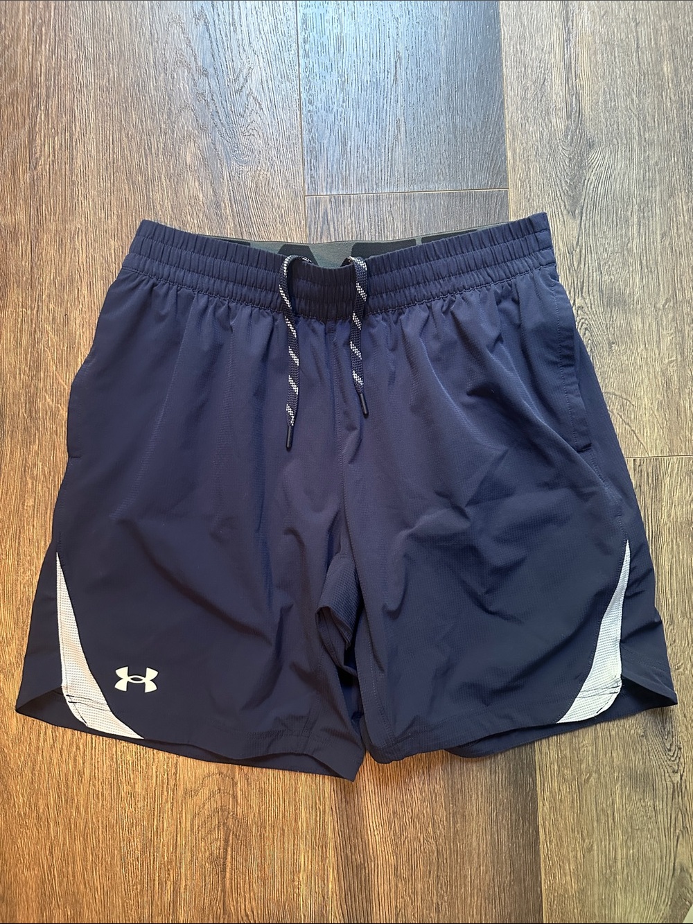 Under Armour Men’s Navy Athletic Shorts with White Accents